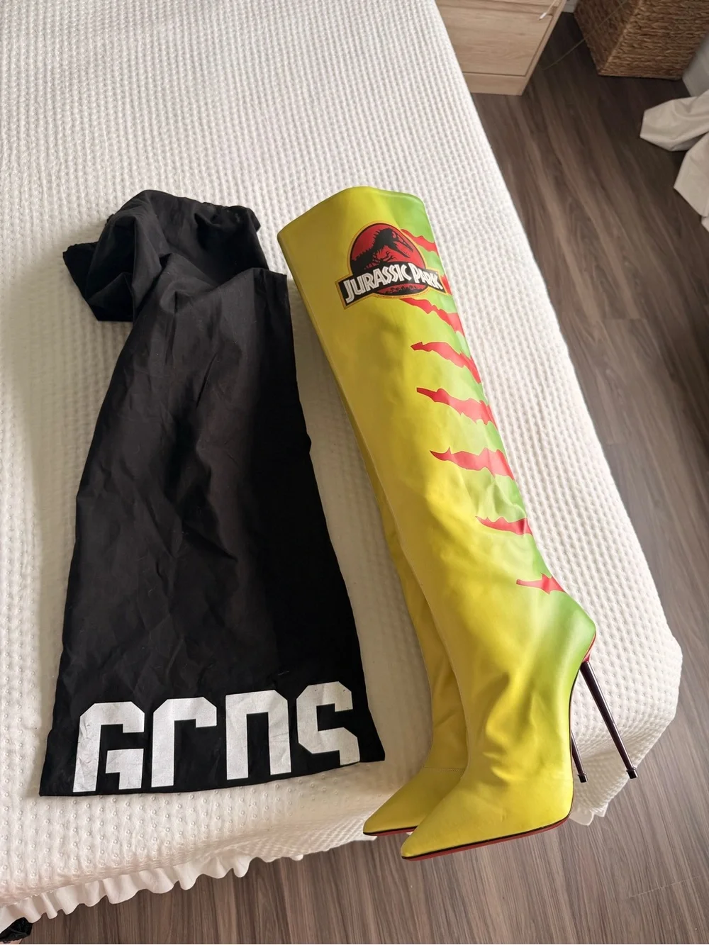 GCDS x Jurassic Park Neon Yellow Knee-High Stiletto Boots EU 39 Never Worn